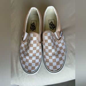 Vans Slip-On Sneakers - Tan and White Checkerboard